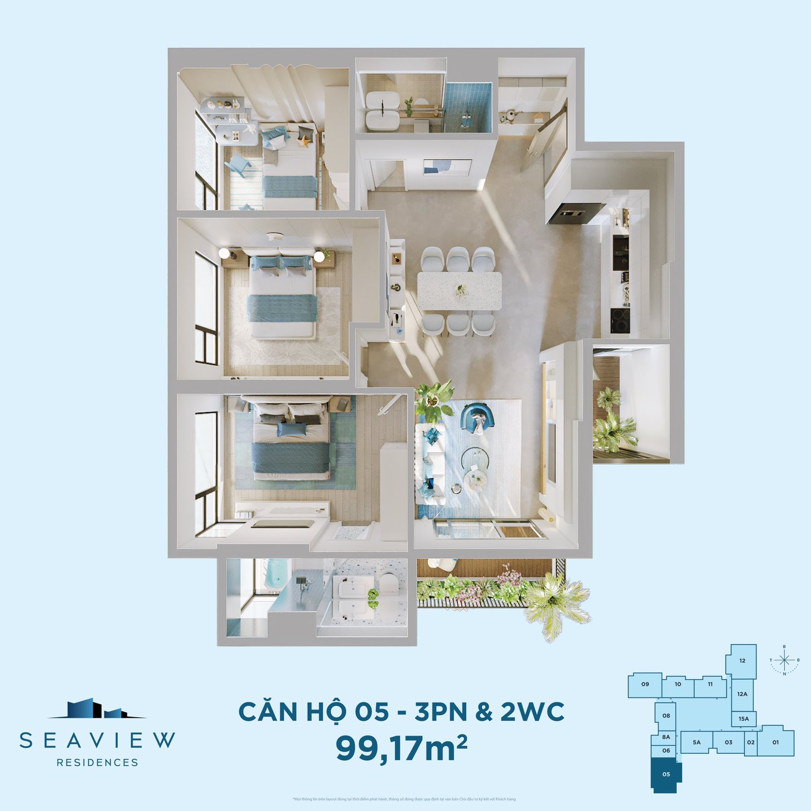 Hình bóc mái trục căn hộ 05 Seaview Residences