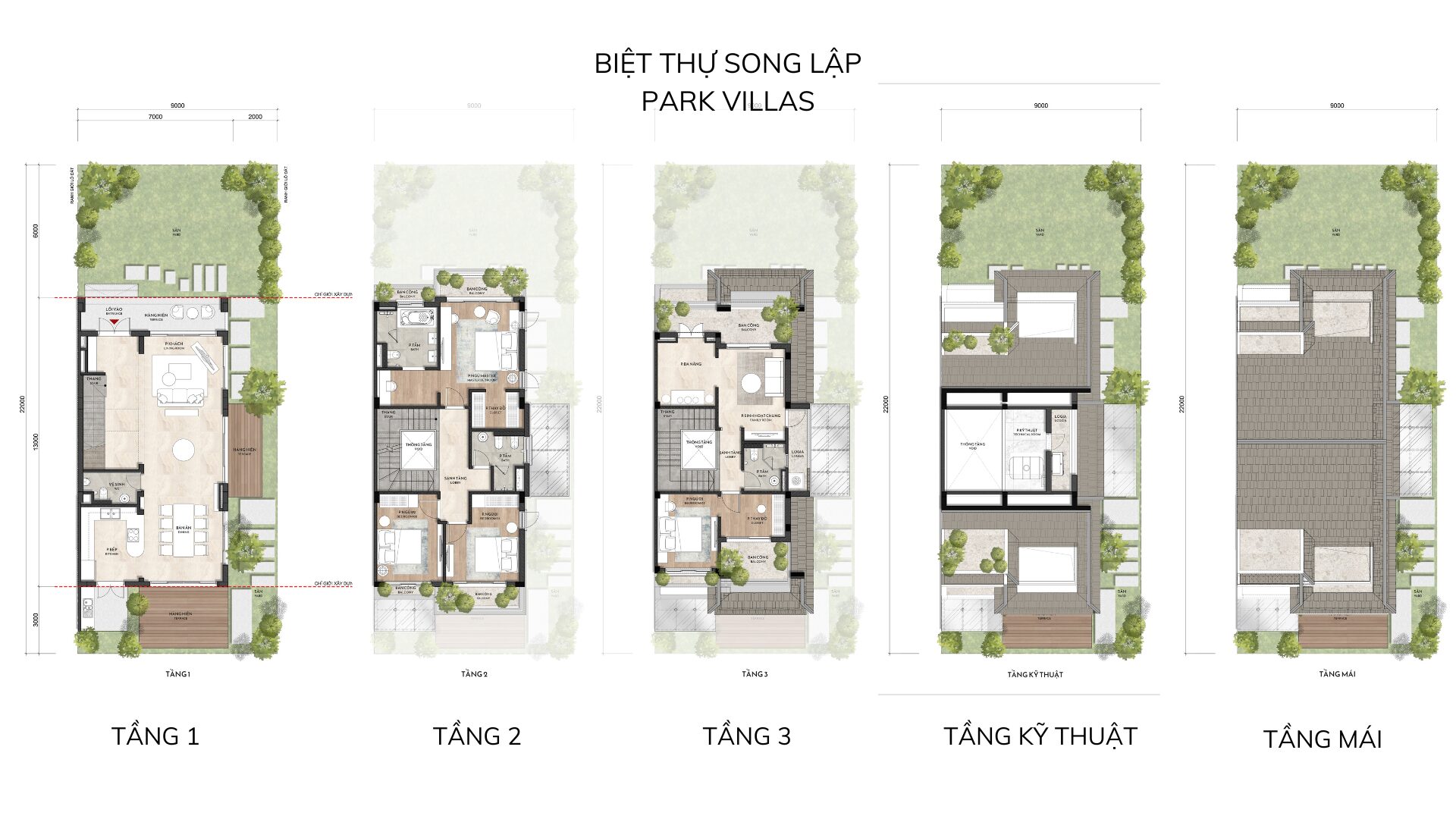 Layout mặt bằng tầng biệt thự song lập công viên tại Central Island