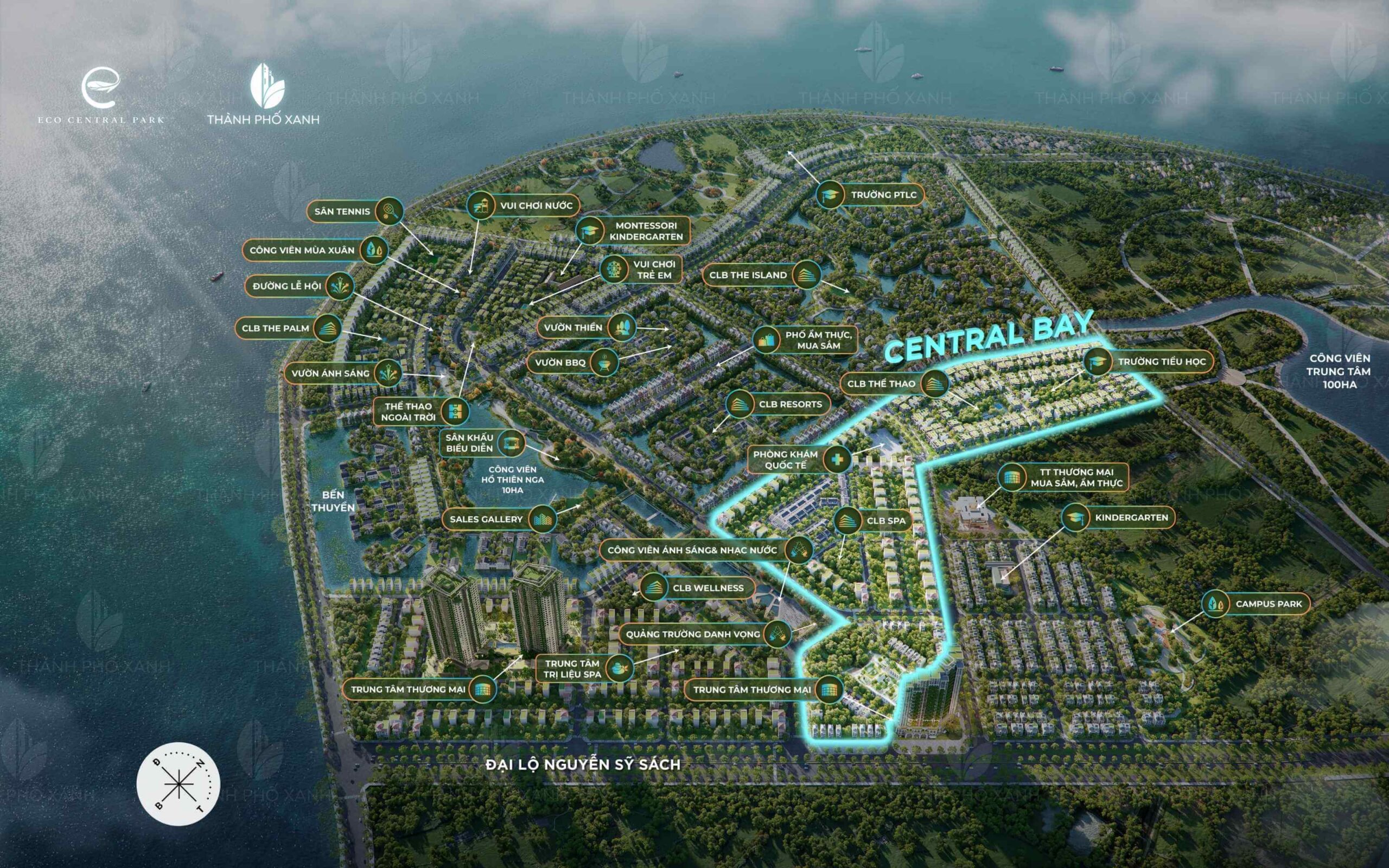 Vị trí Central Bay kế cận với hệ thống tiện ích đa dạng trong KĐT Eco Central Park