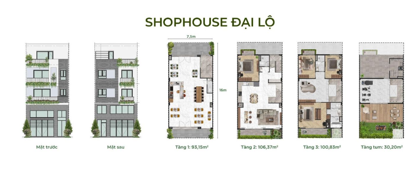 Shophouse đại lộ Âu Cơ có mặt tiền lên đến 7.5m